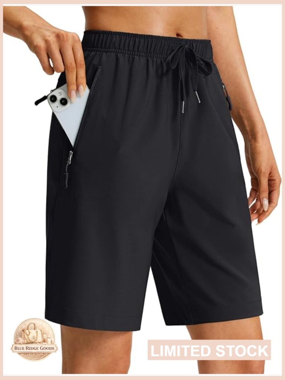 Bermuda Hiking Shorts Quick Dry Athletic Golf Shorts with 3 Zipper Pockets
